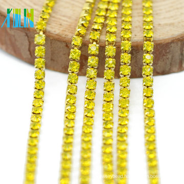 Best Selling Citrine Color Rhinestone Dense Cup Diamante Chain Trim By The Yard for Shoes, G0107